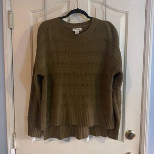 Olive Green Drop Shoulder Long Sleeve Knit Sweater